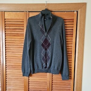 Van Heusen Charcoal and Burgundy Argyle Zip-Up Sweater
